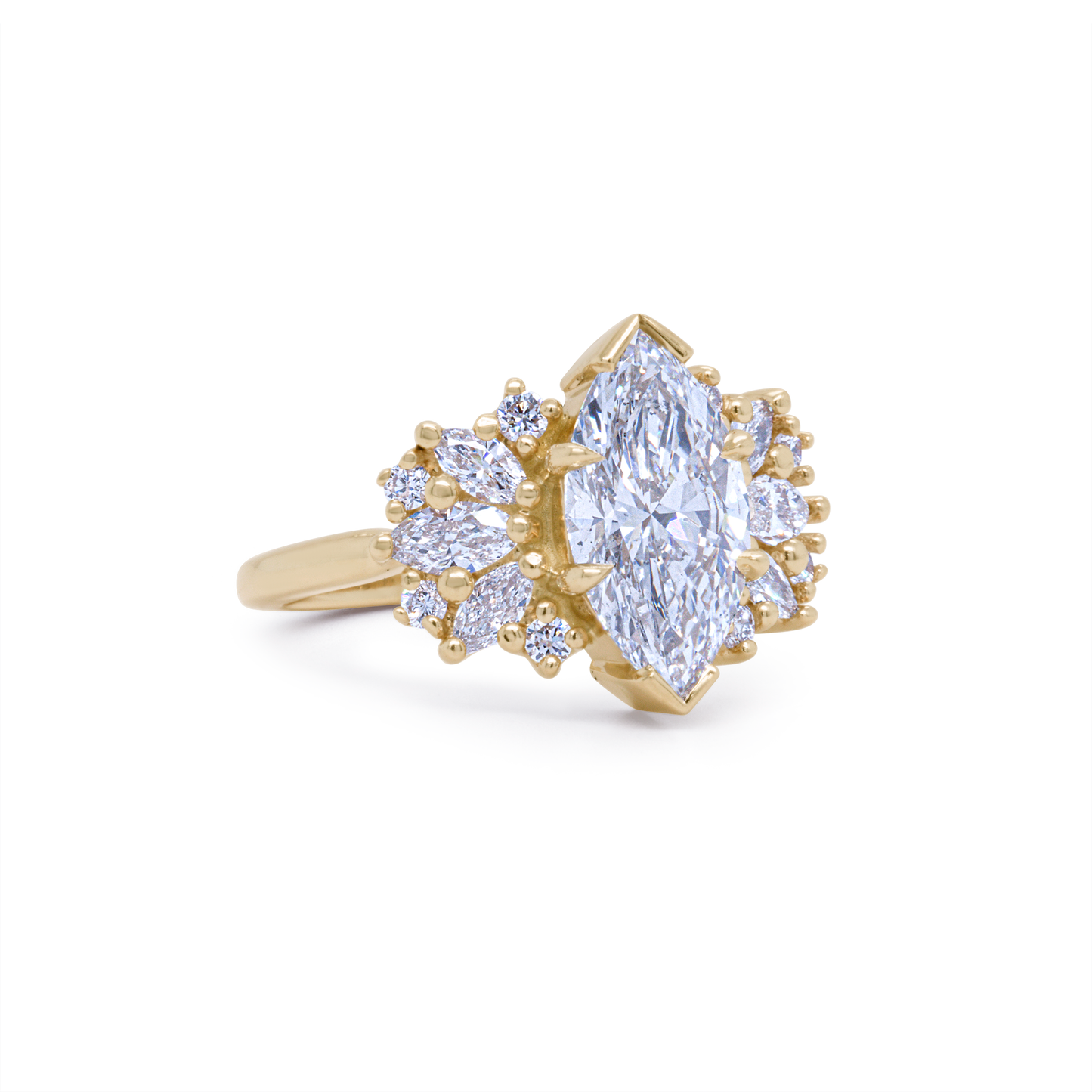 14k Yellow Engagement Ring with 2.0ct Marquise-Shaped Lab-Grown Diamond and Lab-Grown Accent Diamonds
