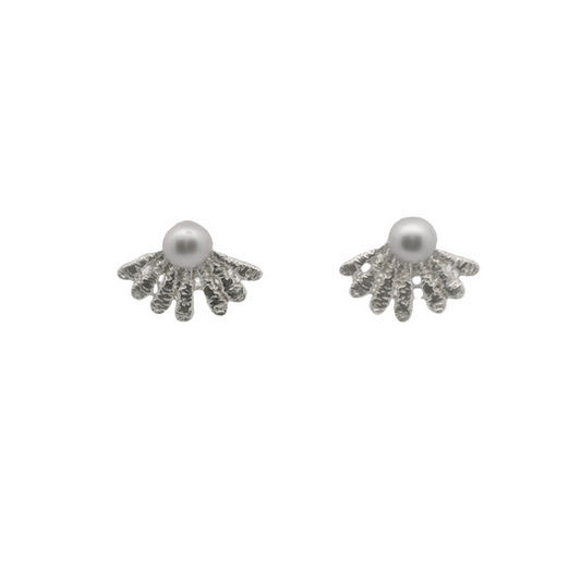 Silver Pearl & Scallop Studs