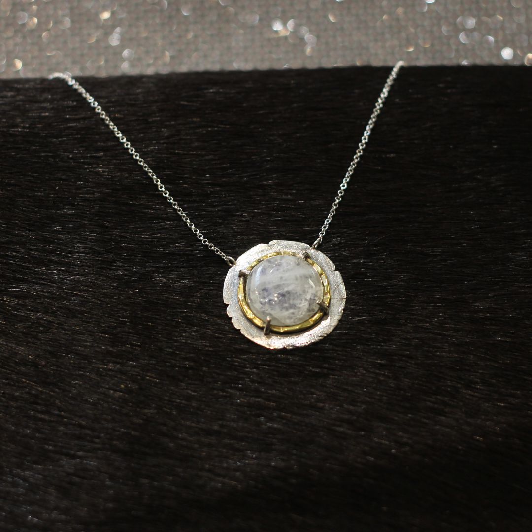 Textured Sterling Silver Moonstone Necklace
