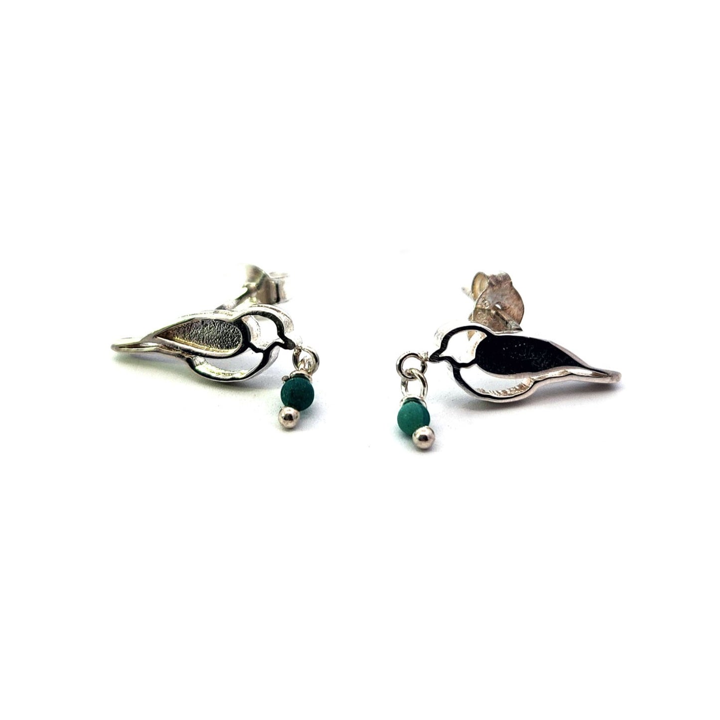 Sterling Silver Green Turquoise Bird Studs