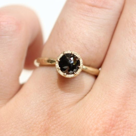 Beaded Tulip - Black Diamond Engagement Ring