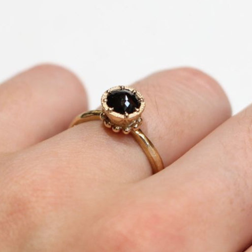Beaded Tulip - Black Diamond Engagement Ring