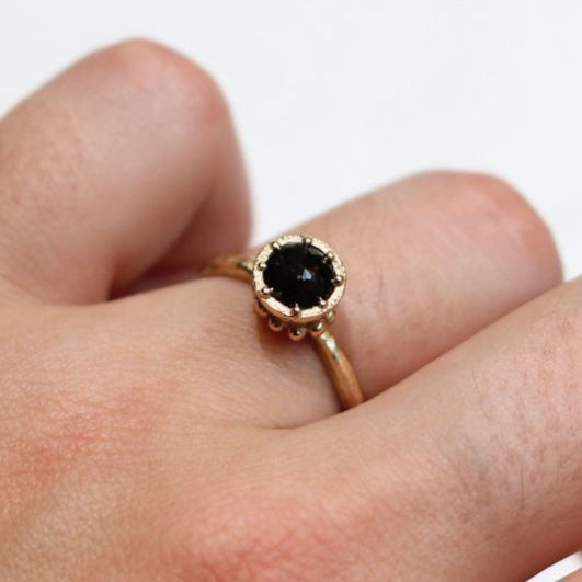 Beaded Tulip - Black Diamond Engagement Ring