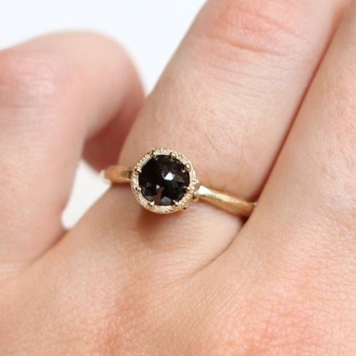 Beaded Tulip - Black Diamond Engagement Ring