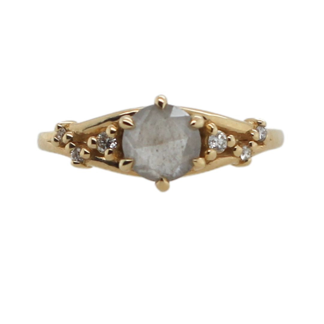 14k Yellow Engagement Ring with 1.08ct Rose-Cut Salt and Pepper Diamond and Accent Diamonds