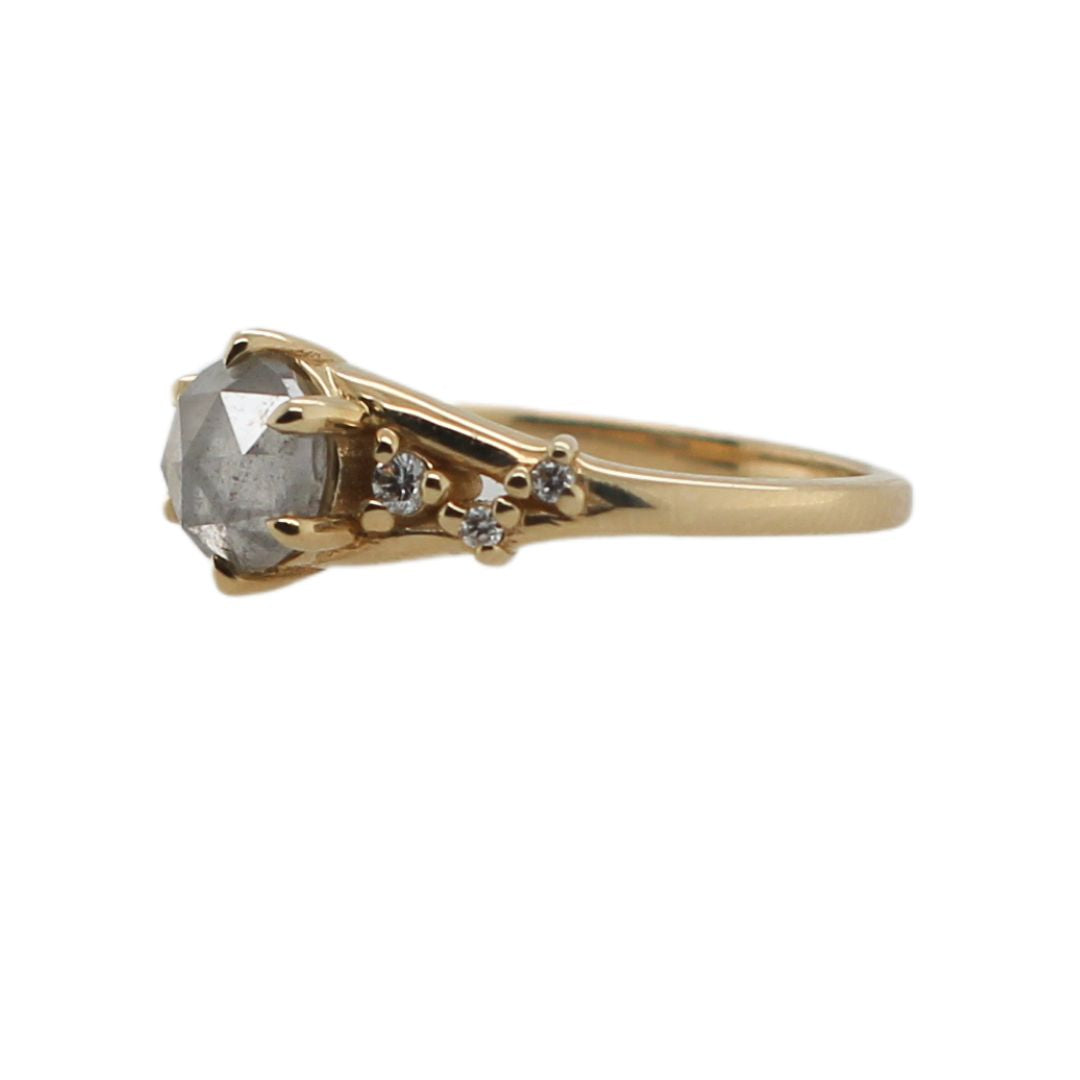 14k Yellow Engagement Ring with 1.08ct Rose-Cut Salt and Pepper Diamond and Accent Diamonds