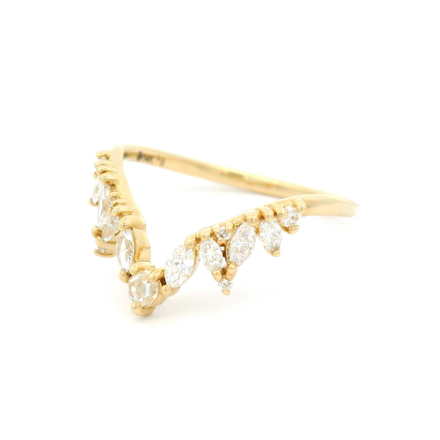 14k Yellow Contour Wedding Band with 0.30cts Mixed Diamonds