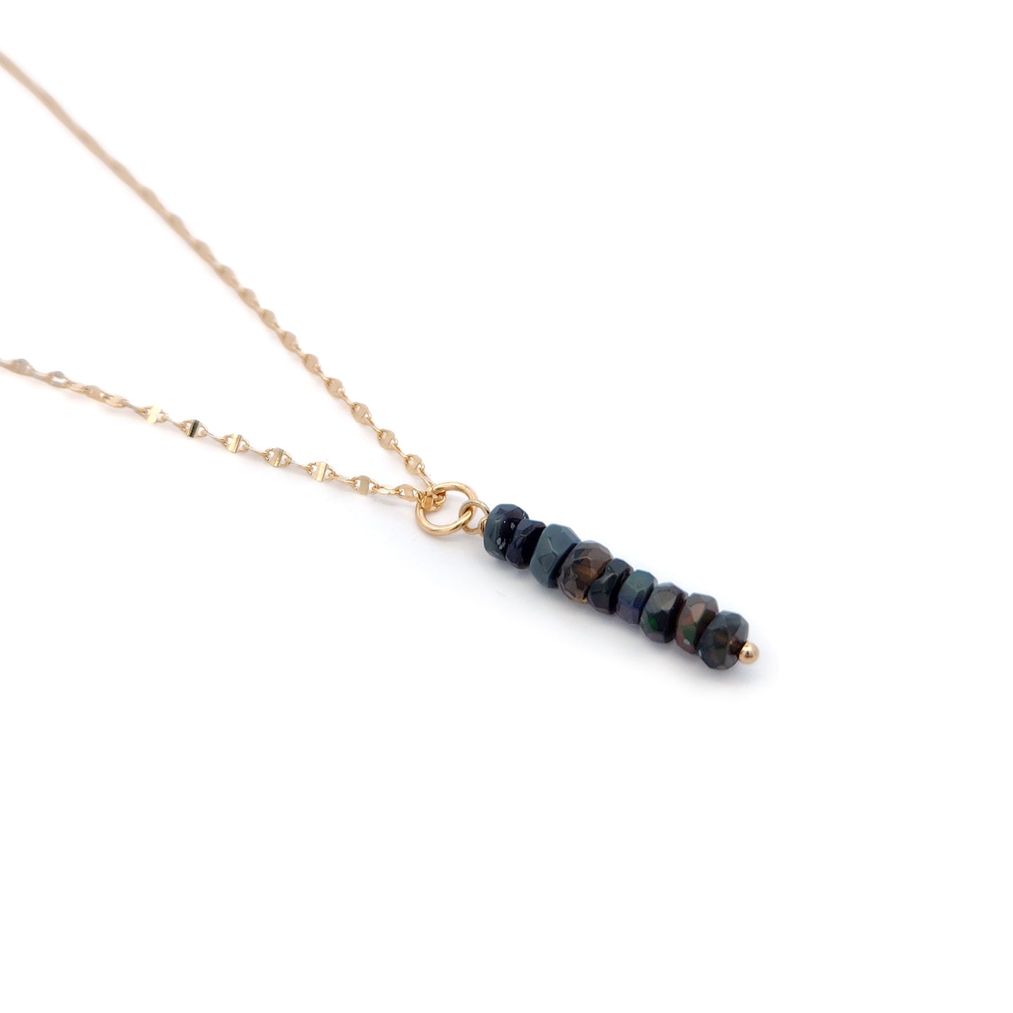 Stacked Black Opal Bead Pendant Necklace