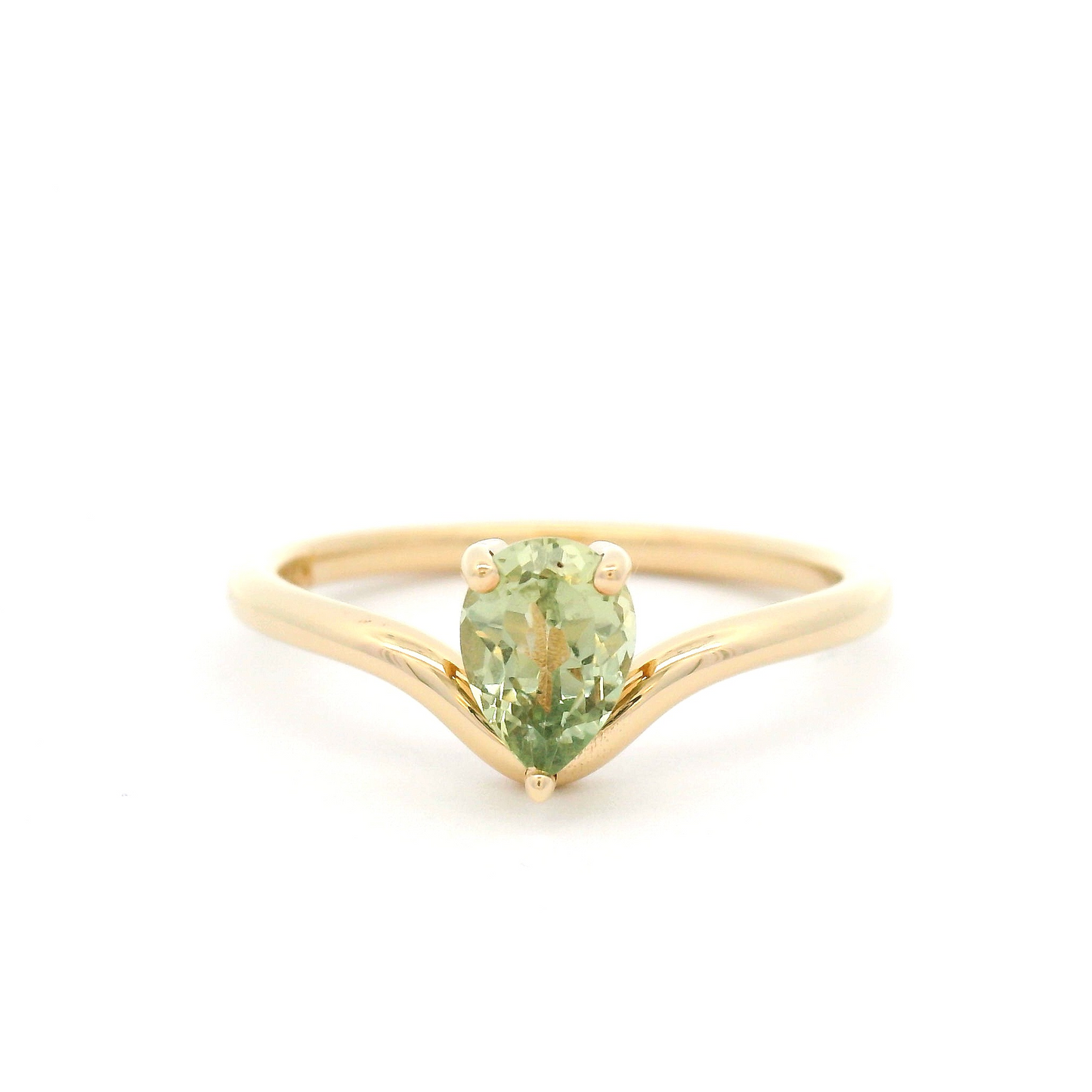 14k Yellow Solitaire Engagement Ring with 0.66ct Green Pear Shaped Sapphire