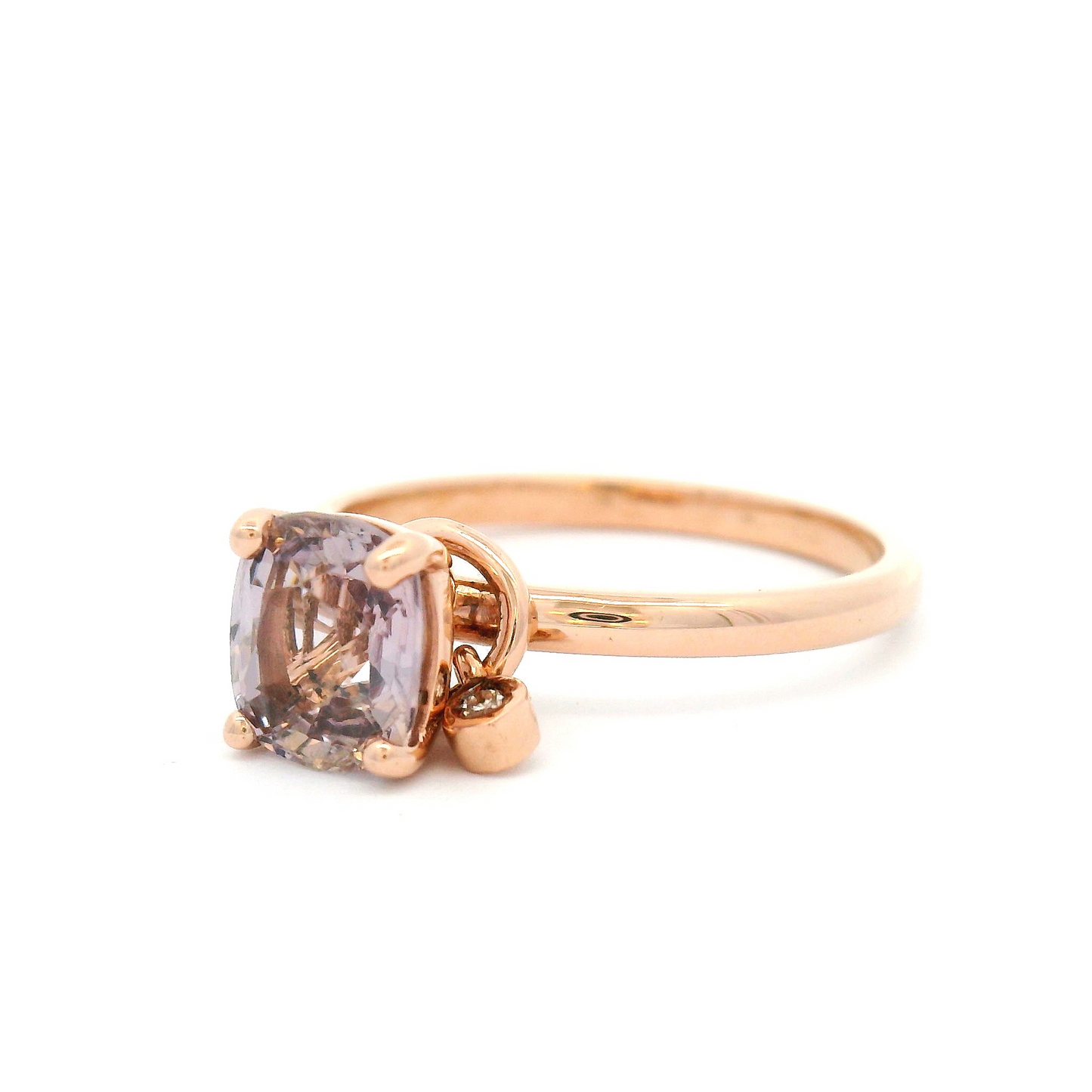 14k Rose Gold Solitaire Engagement Ring with 1.32ct Pink Spinel and Accent Charm