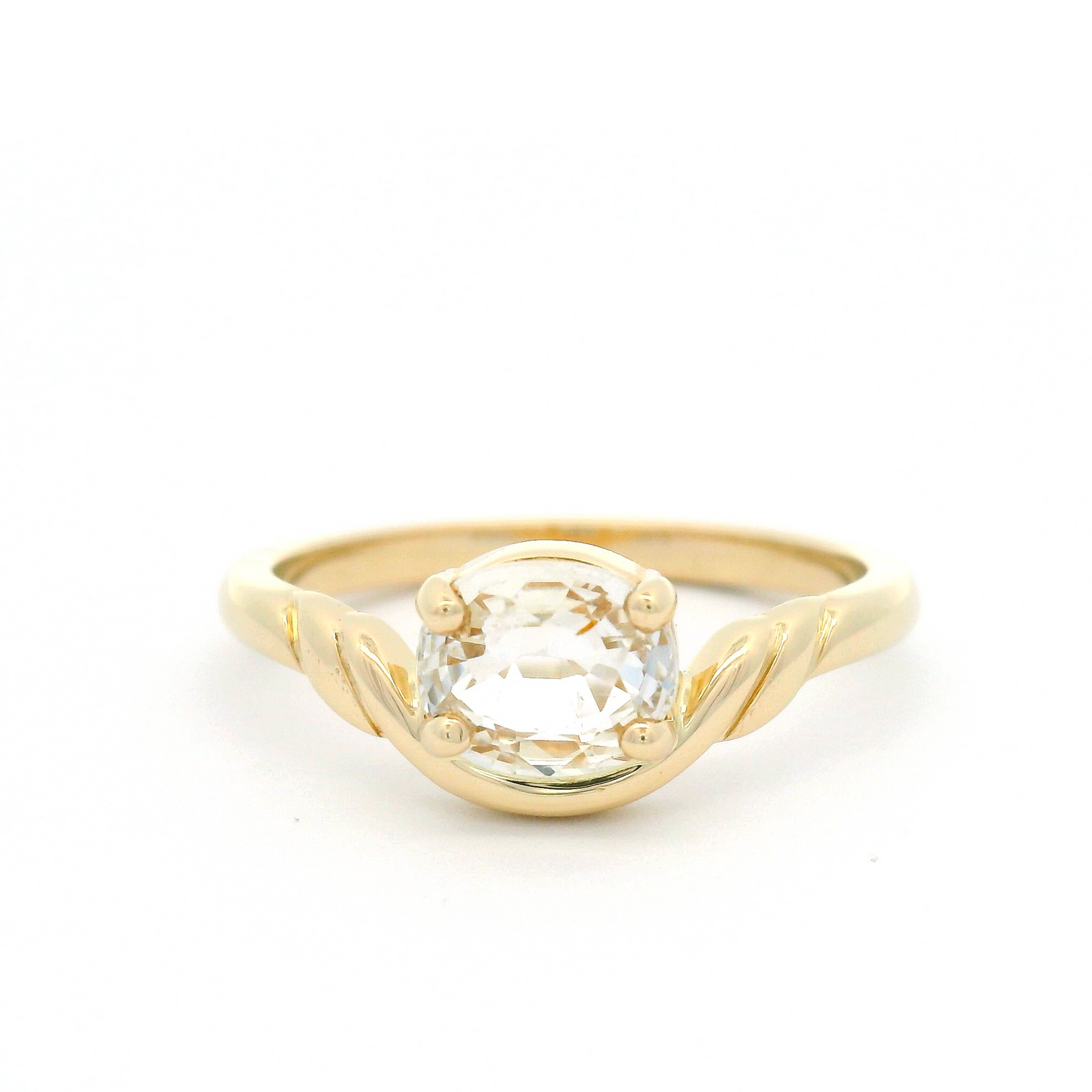 14k Yellow Solitaire Engagement Ring with 1.04ct White Oval Sapphire
