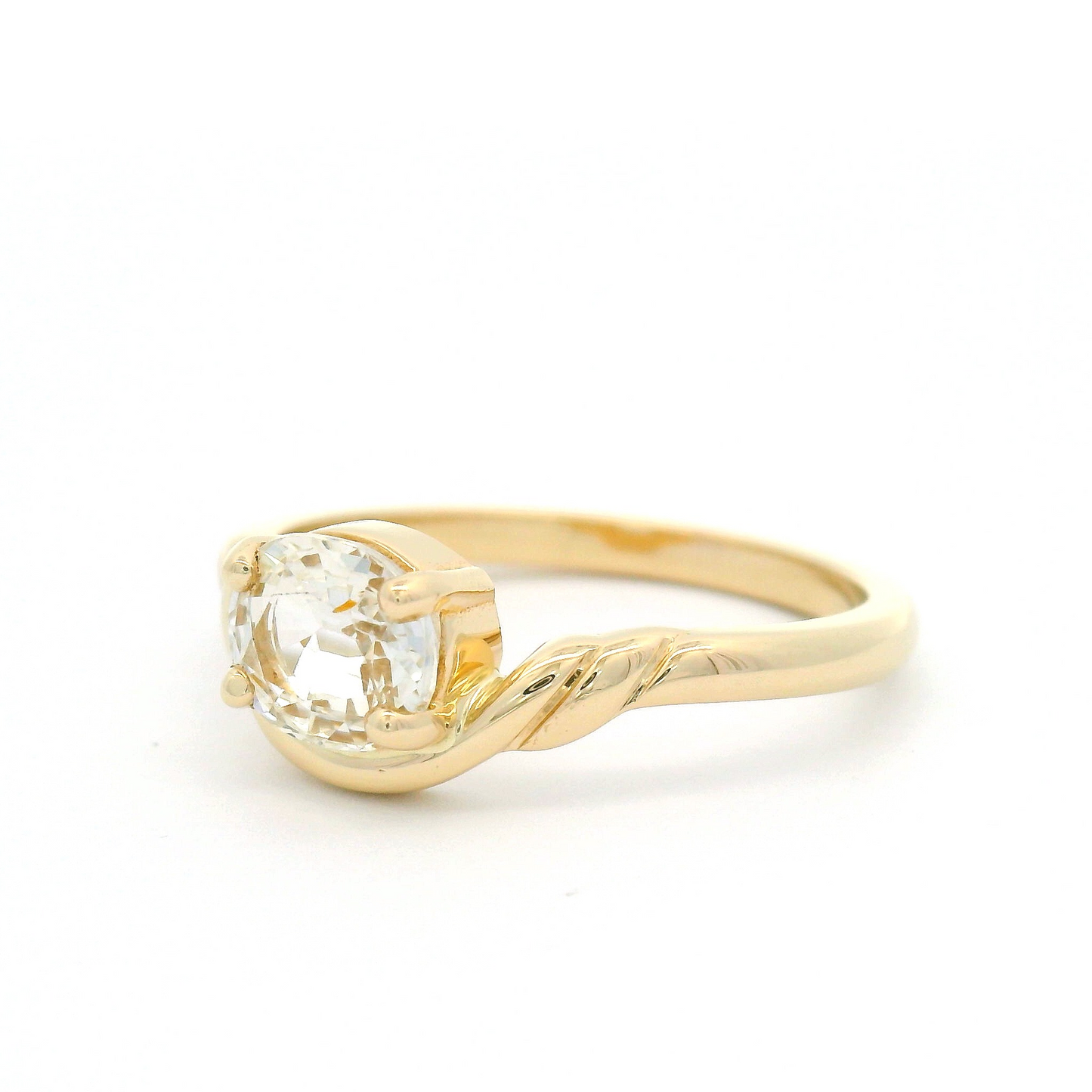 14k Yellow Solitaire Engagement Ring with 1.04ct White Oval Sapphire