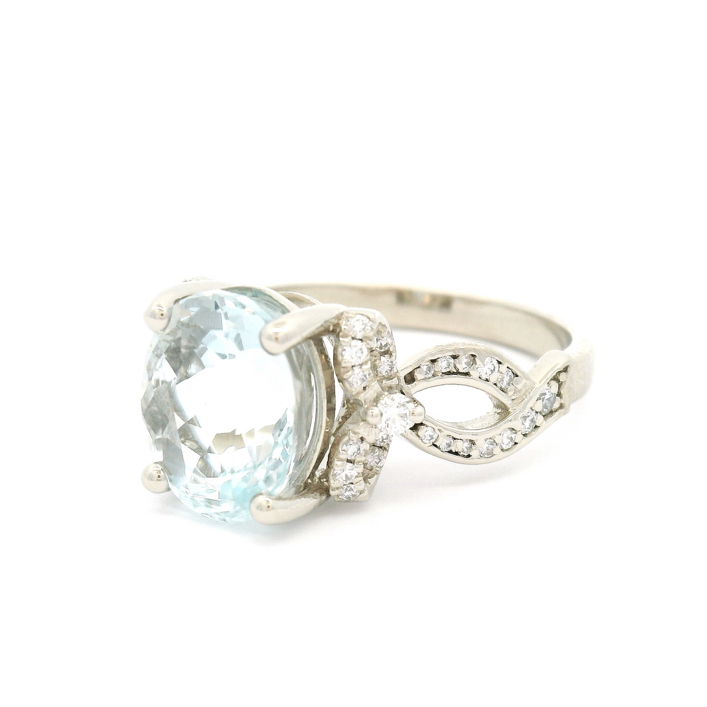 14k White Multi-Stone Ring with 3.3ct Oval Aquamarine and Accent Diamonds