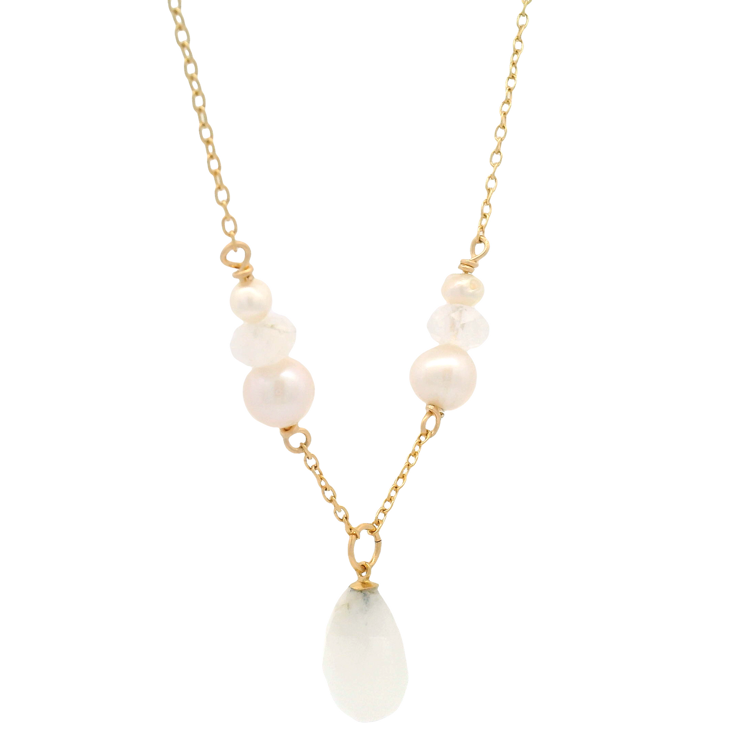 Gold Teardrop Moonstone & Pearl Pendant Necklace