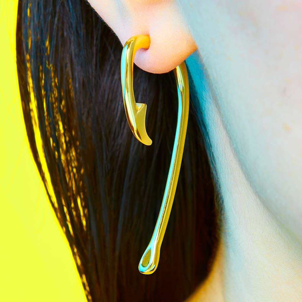 Gold Fish Hook Earring