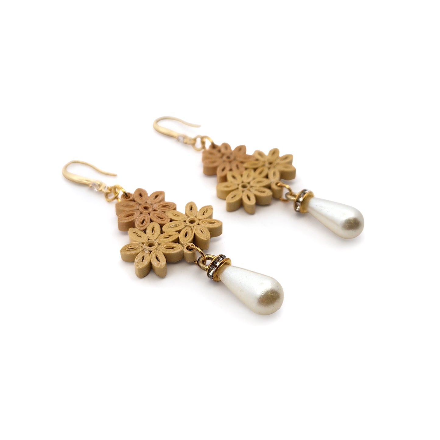 Ochre Daisy Cluster & Pearl Drop Paper Earrings