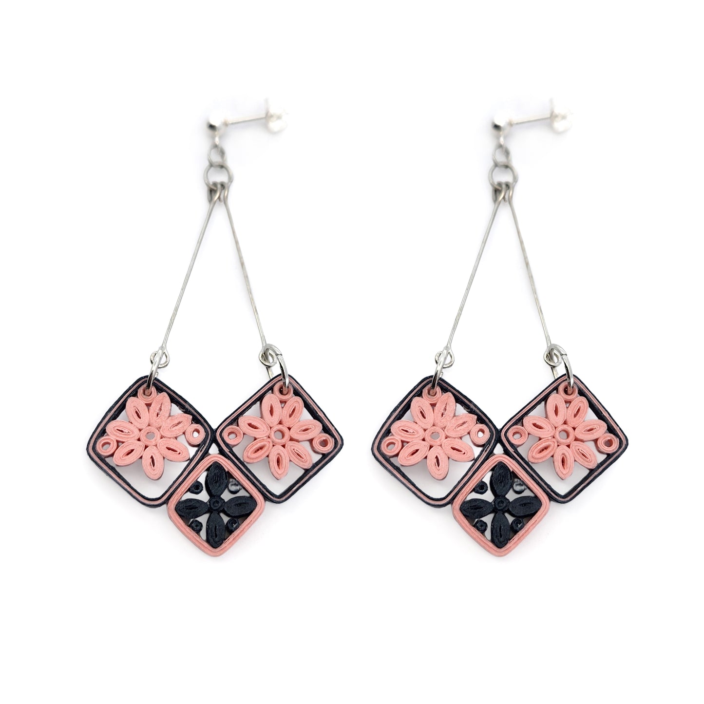 Hanging Basket Paper Flower Silver Earrings