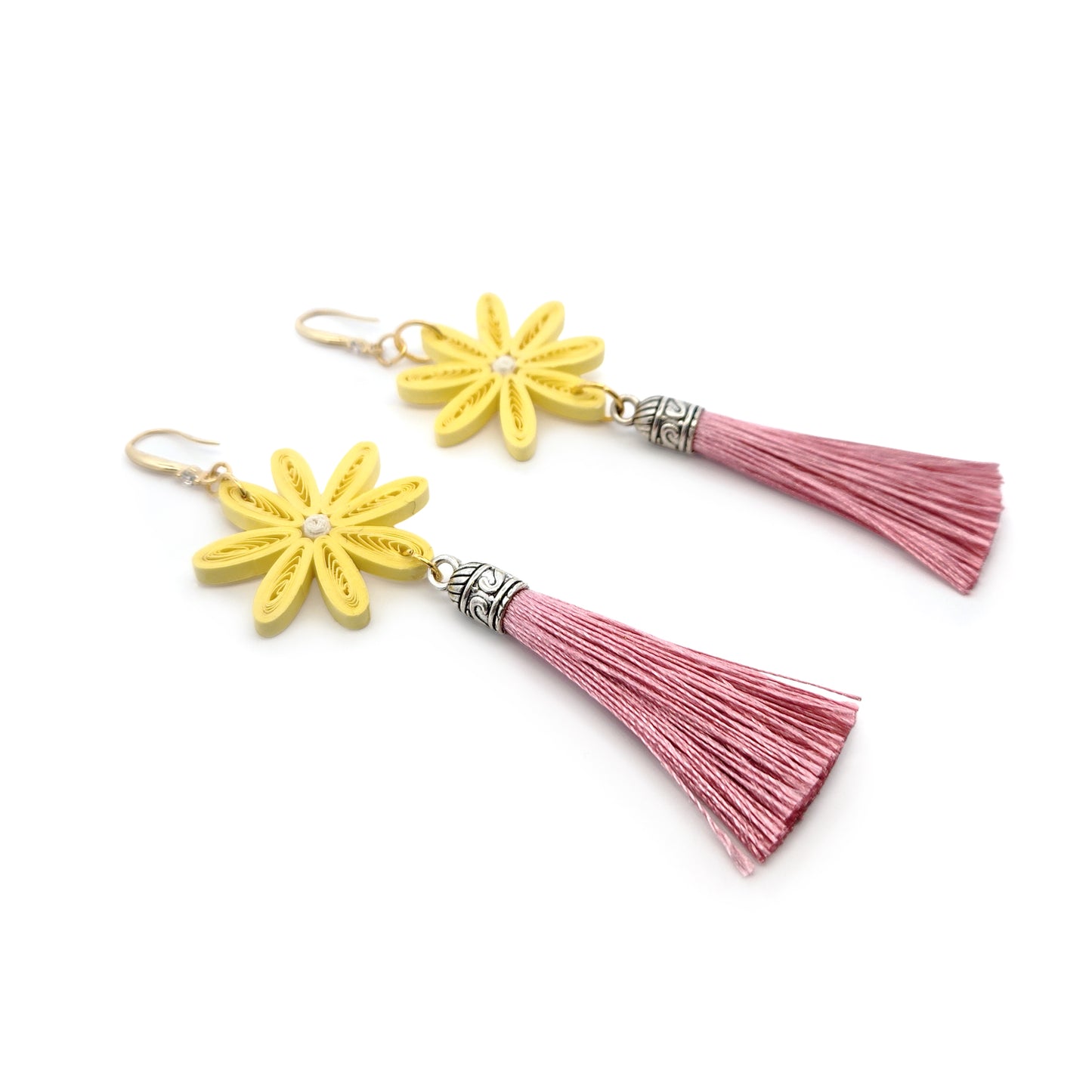 Yellow Daisy & Pink Tassel Paper Earrings