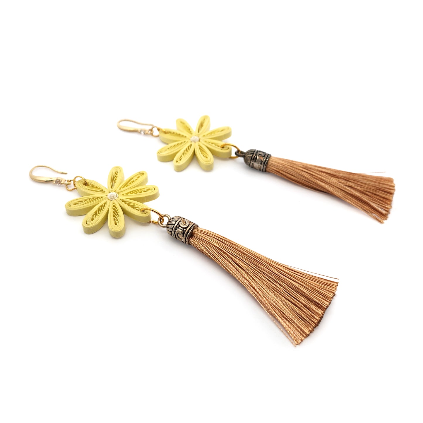Yellow Daisy & Brown Tassel Paper Earrings