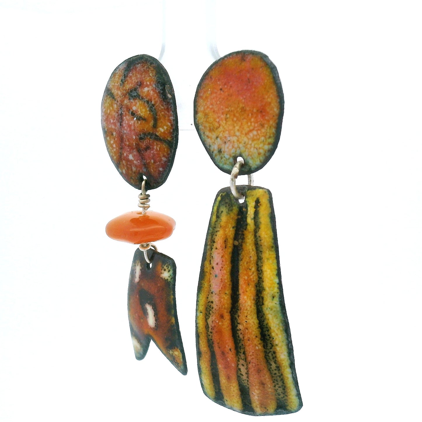 Asymmetrical Amber Enamel Earrings