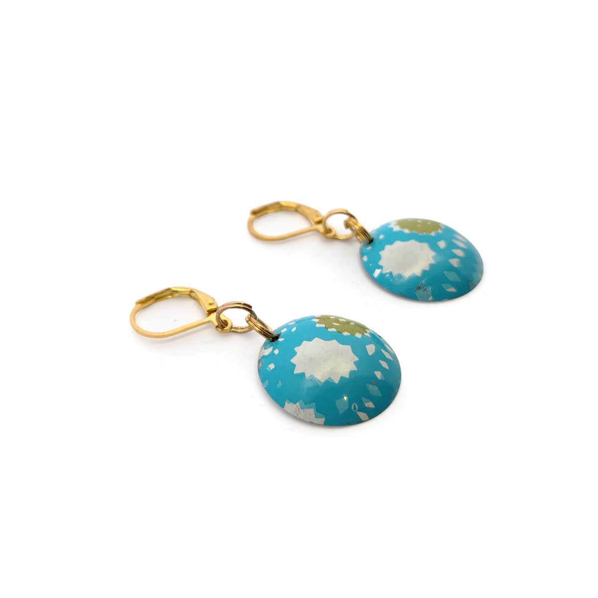 Sky Blue Vintage Tin Dangle Earrings