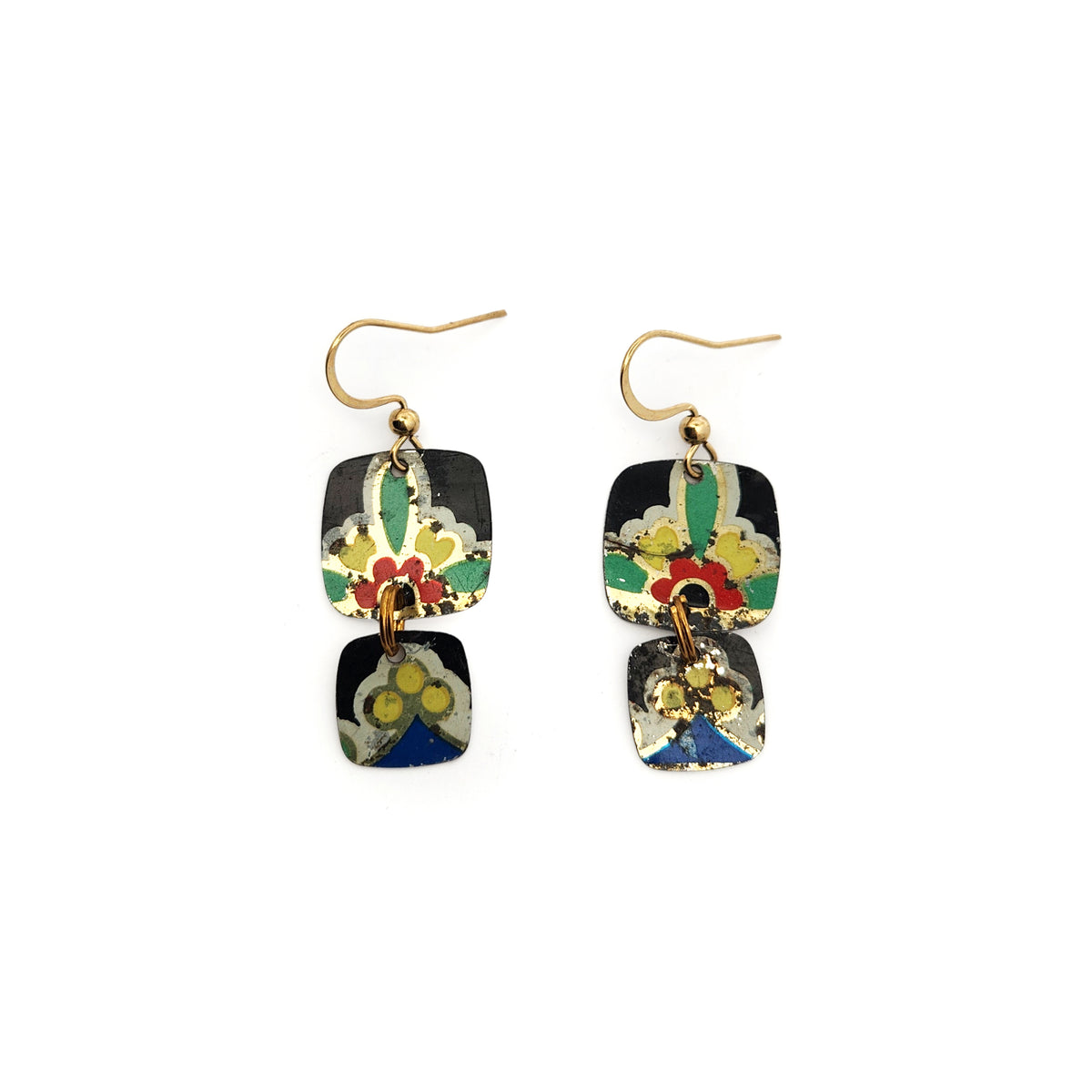 Primary Double Dangle Vintage Tin Earrings