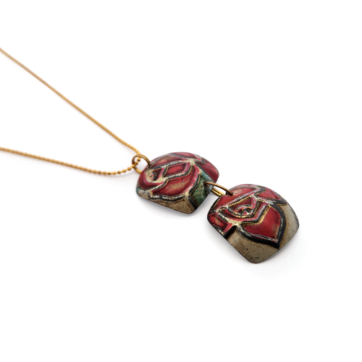 Rose Double Drop Vintage Tin Pendant