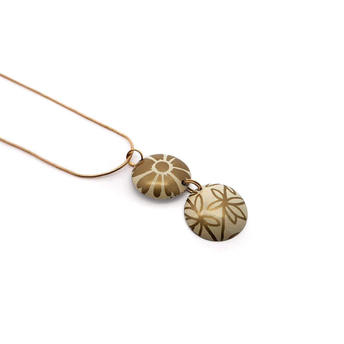Gold & White Double Drop Vintage Tin Pendant