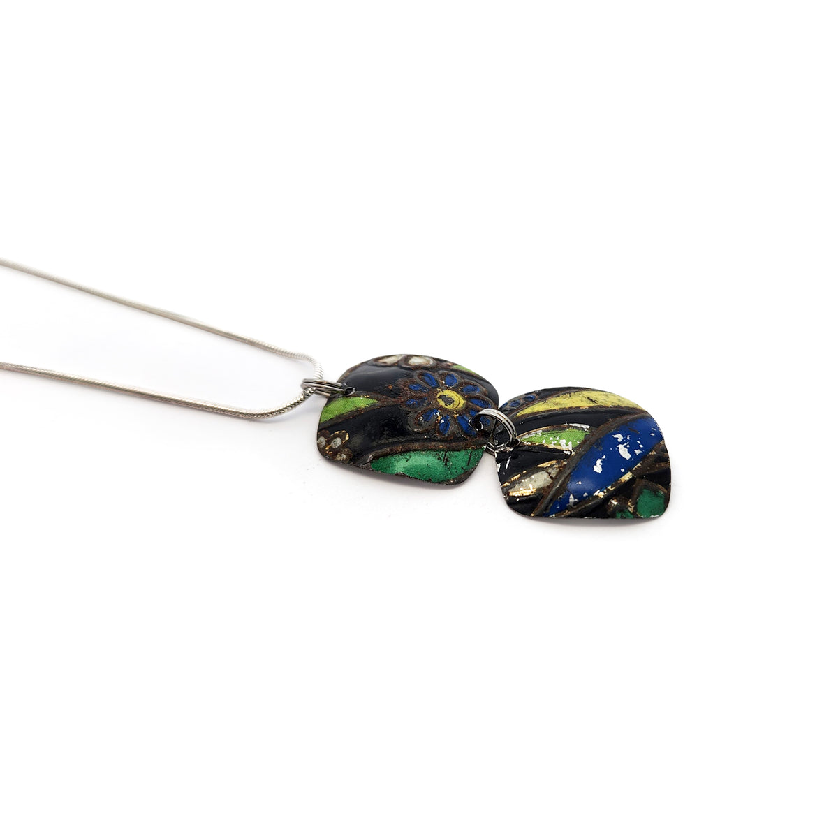 Green & Black Double Drop Vintage Tin Pendant