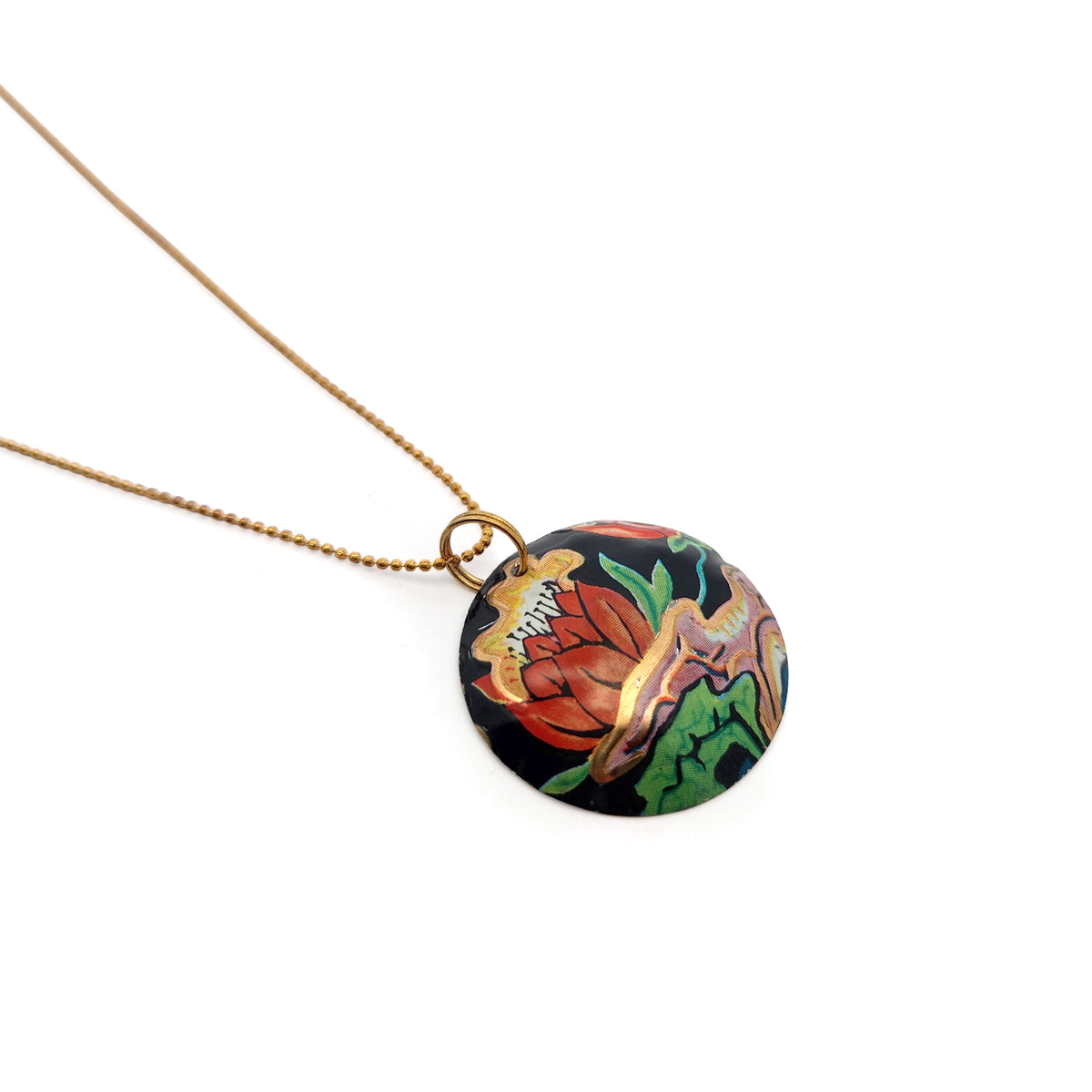 Black & Red Floral Drop Vintage Tin Pendant