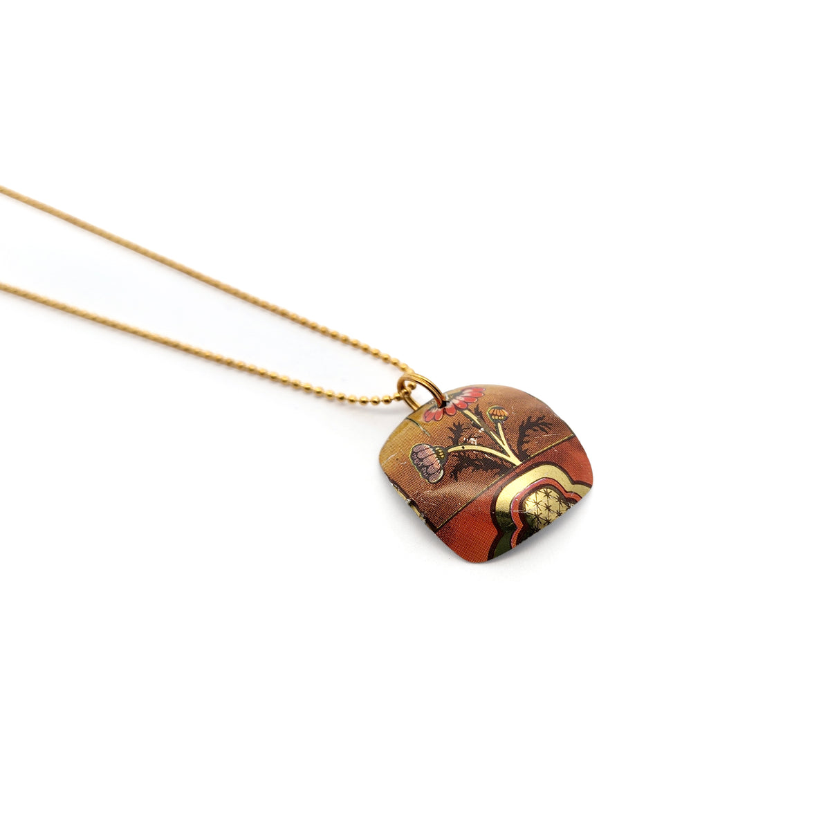 Small Orange Floral Drop Vintage Tin Pendant