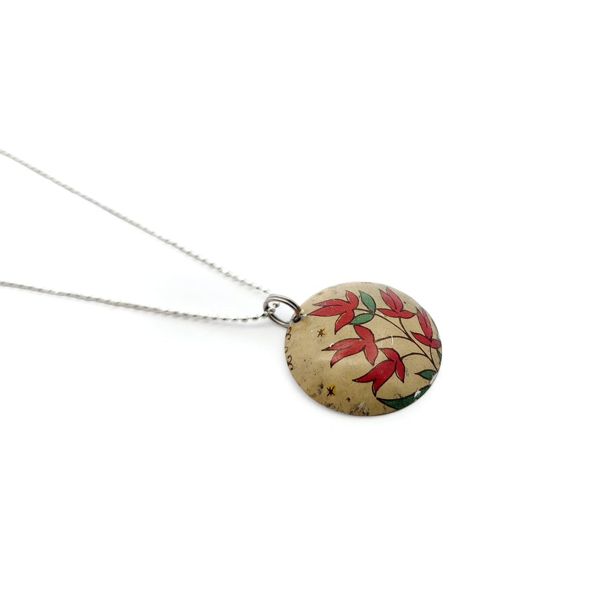 Small Red Ivy Drop Vintage Tin Pendant