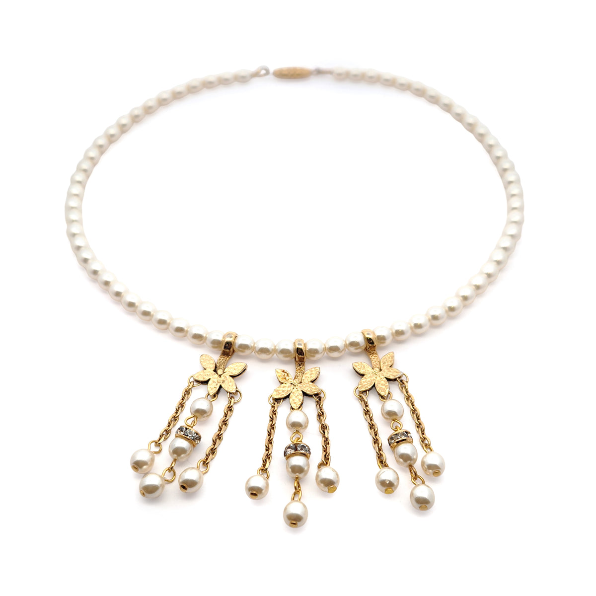 Vintage Cream Glass Pearl & Floral Necklace