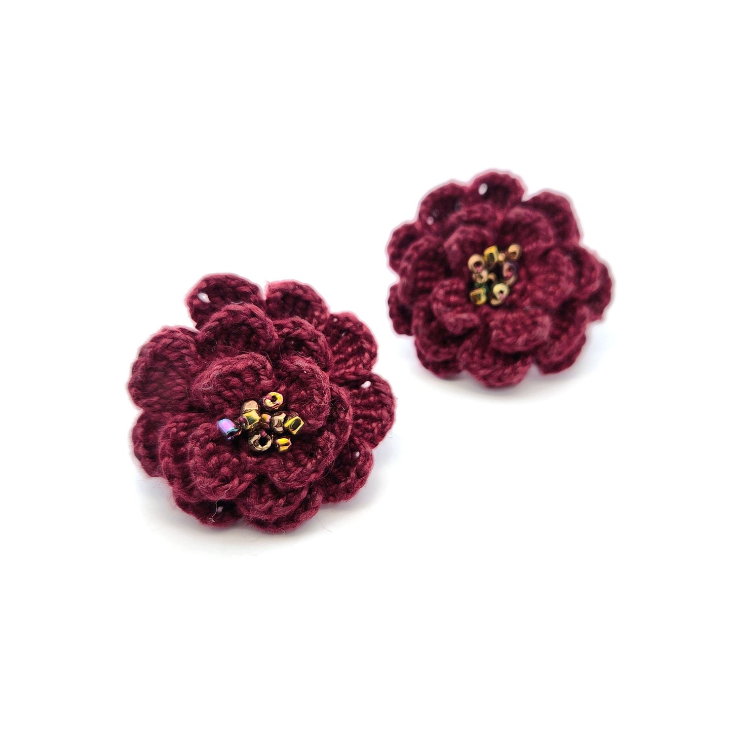 Dark Red Carnations Embroidery Earrings