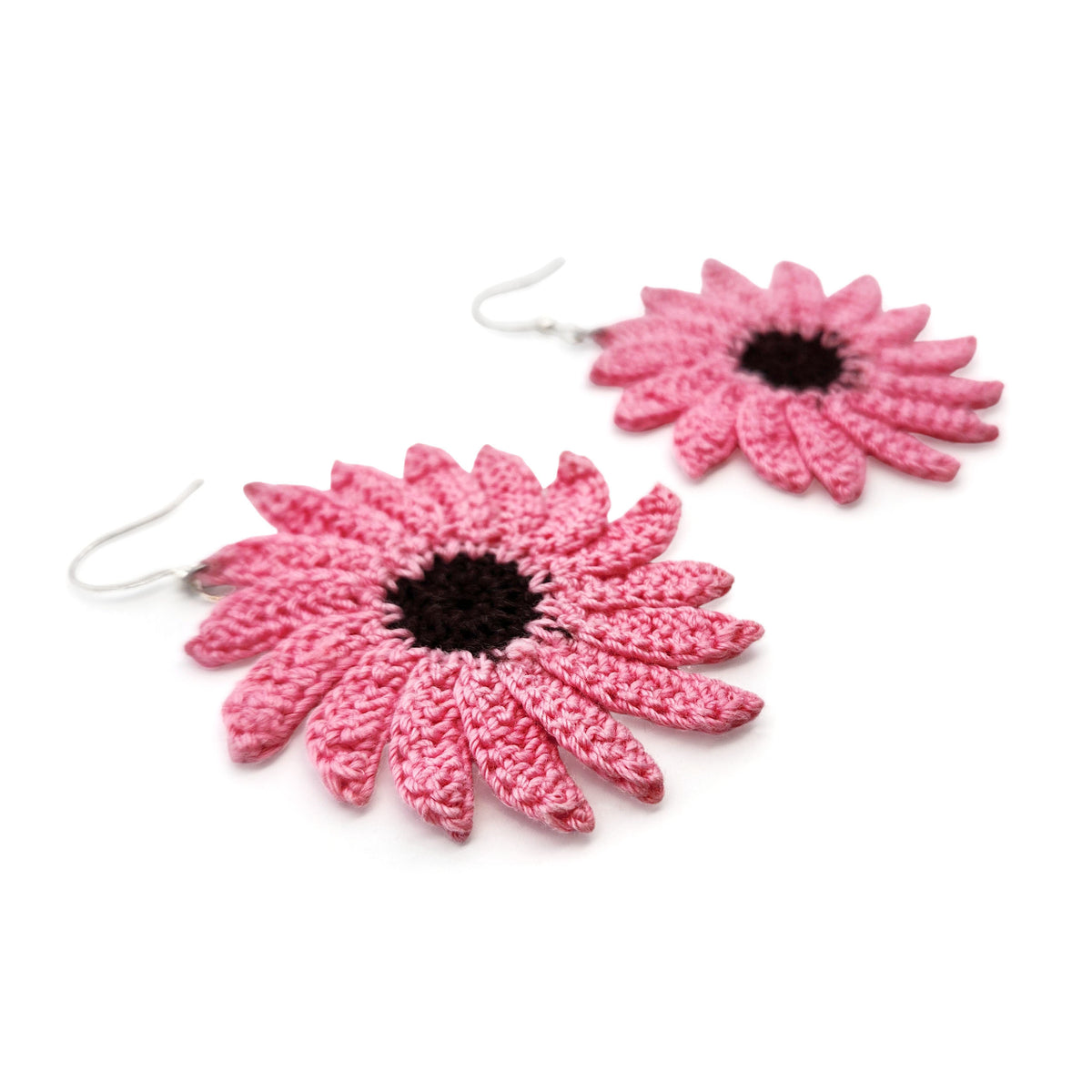Pink Echinacea Flower Embroidery Earrings