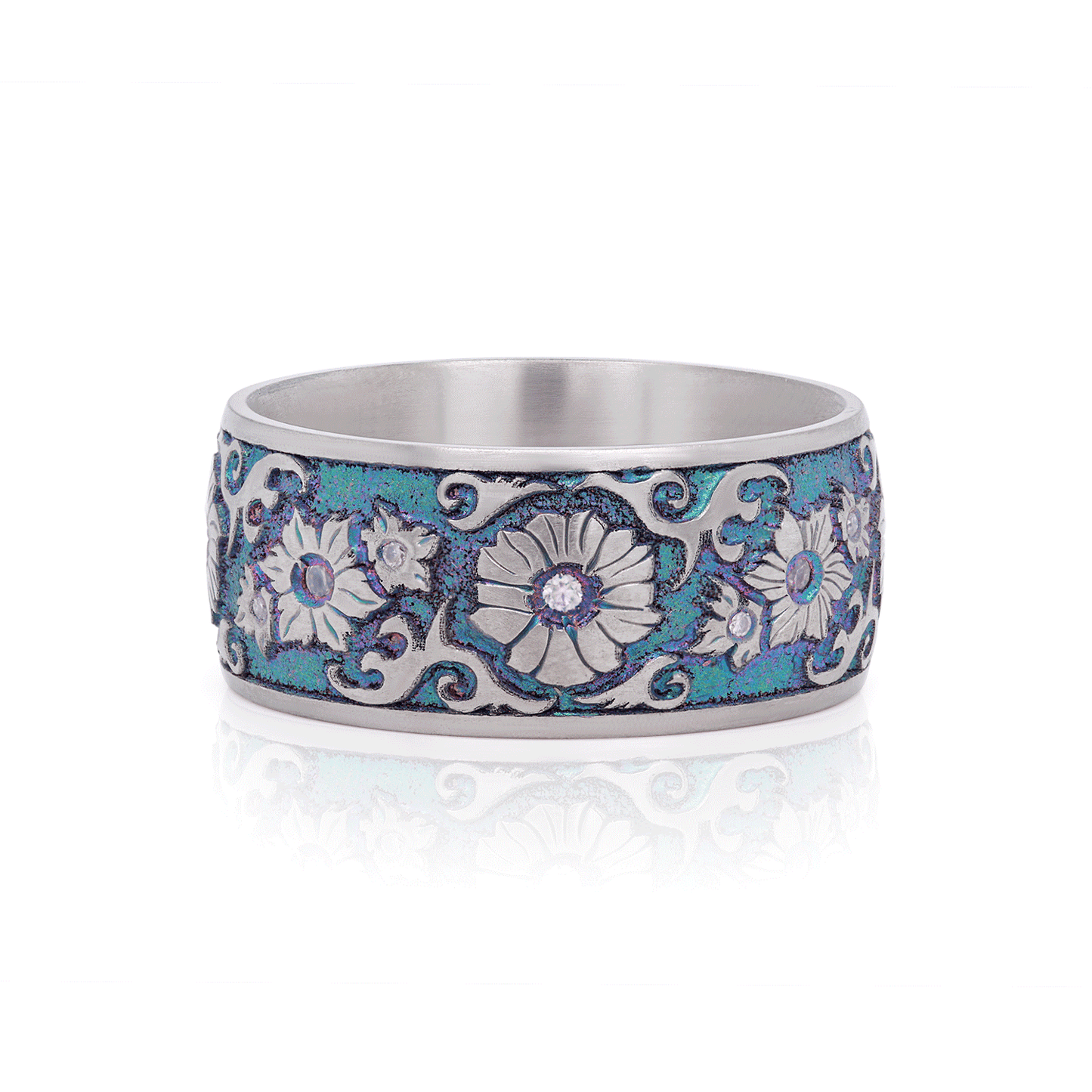 Floral Fantasy - Moissanite & Titanium Fine Etched Band