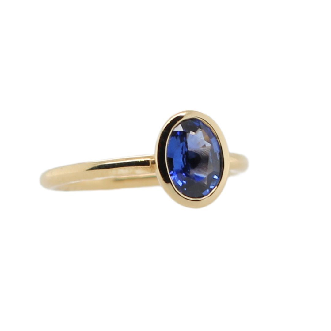 18k Yellow Bezel-Set Solitaire with Natural 1.16ct Blue Oval Sapphire