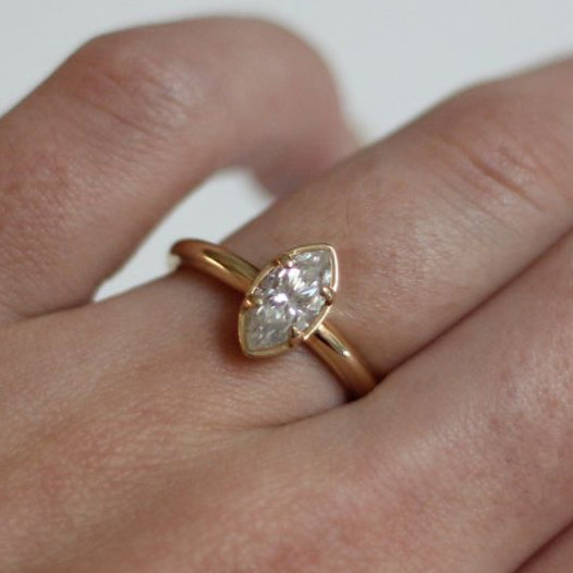 14k Yellow 10mm x 5mm Marquis Moissanite Solitaire