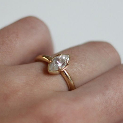 14k Yellow 10mm x 5mm Marquis Moissanite Solitaire