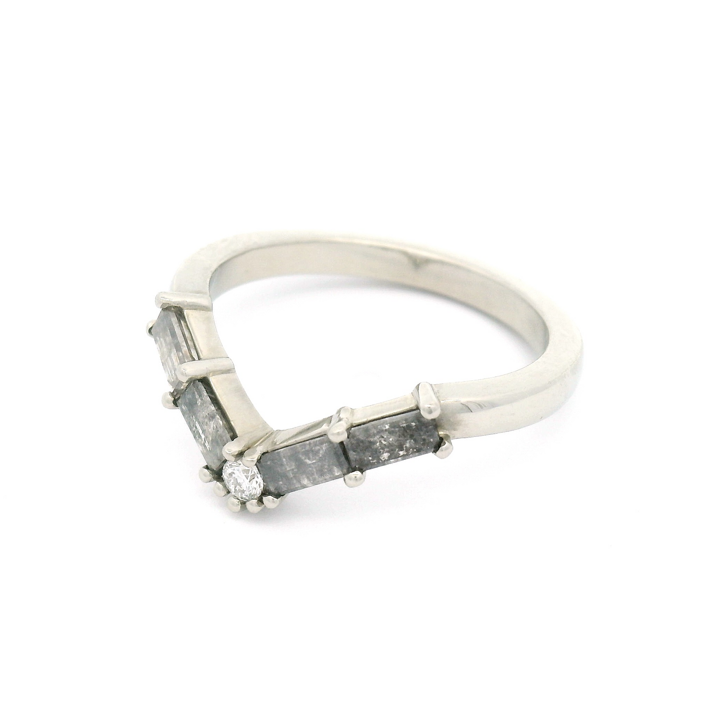 14k White Contour Band with 0.48cts Salt and Pepper Baguette Diamonds