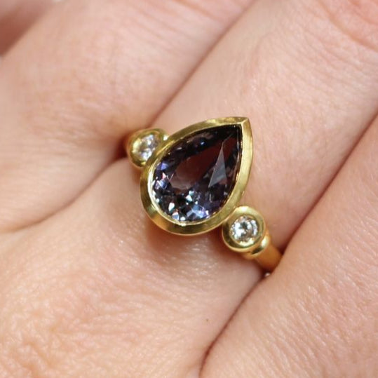 22k Yellow Gold Engagement Ring with 2.97ct Tanzanite and Accent Diamonds