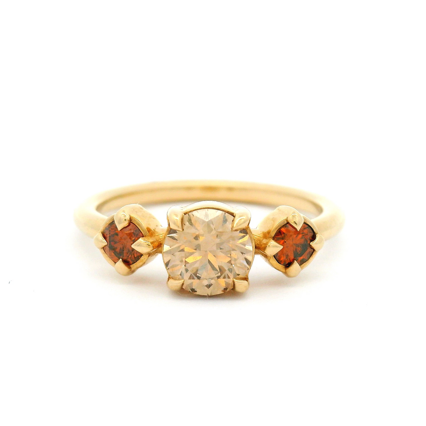 14k Yellow Gold Three Stone Ring with 0.88cts Fancy Coloured Diamonds