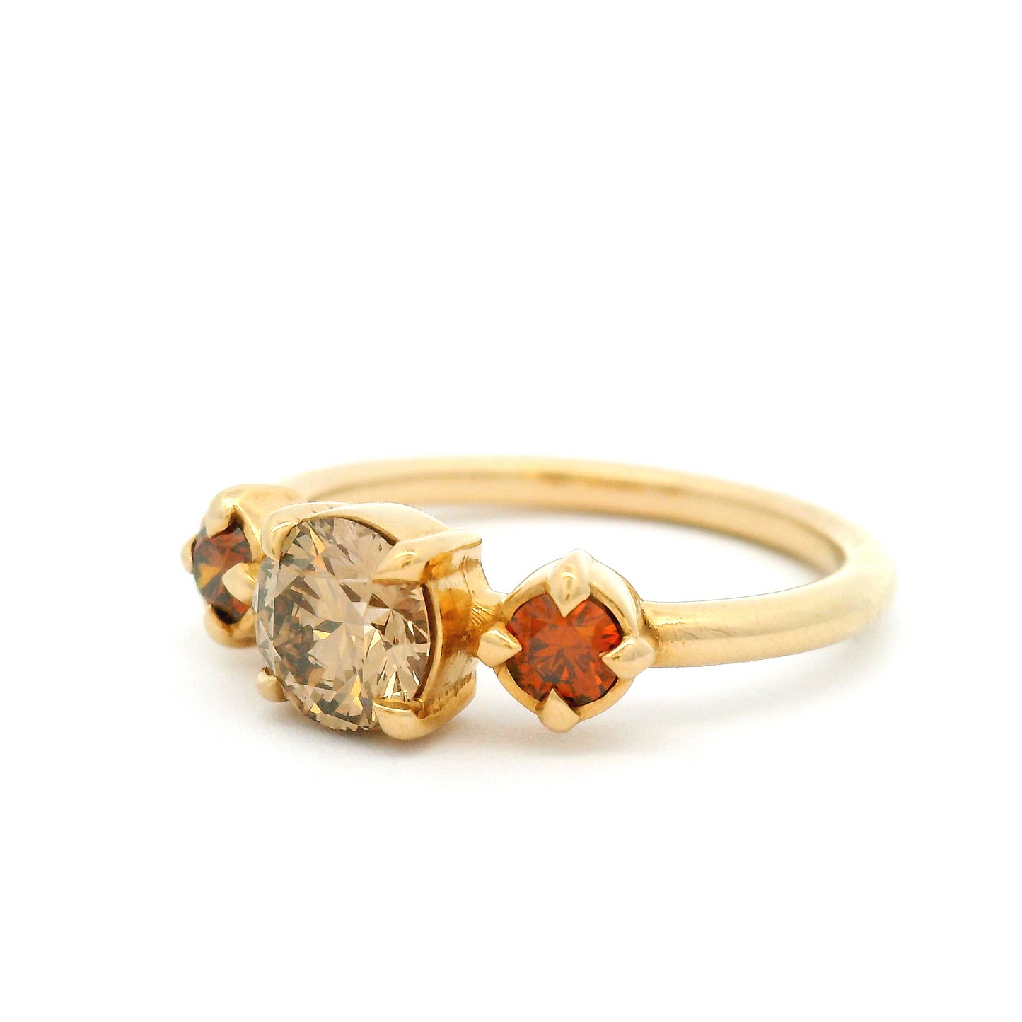 14k Yellow Gold Three Stone Ring with 0.88cts Fancy Coloured Diamonds
