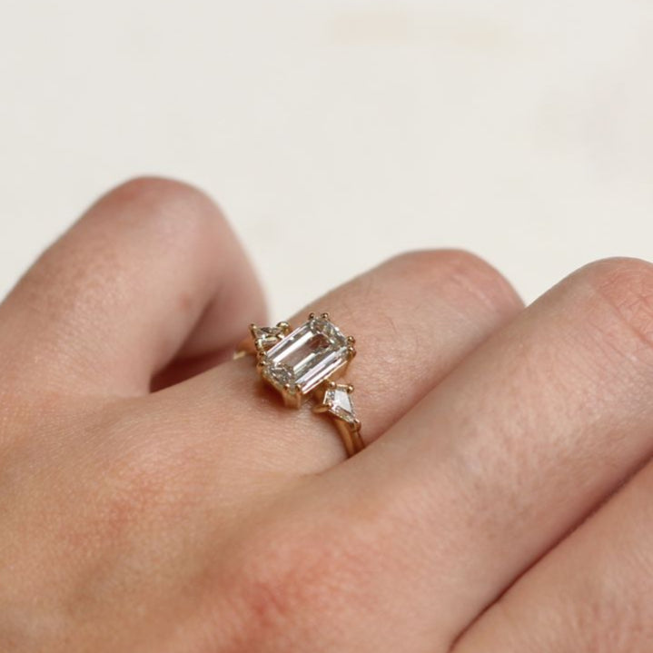 14k Yellow Lab Diamond Engagement Ring with 1.66ct Emerald Cut and Accent Kite Cut Diamonds