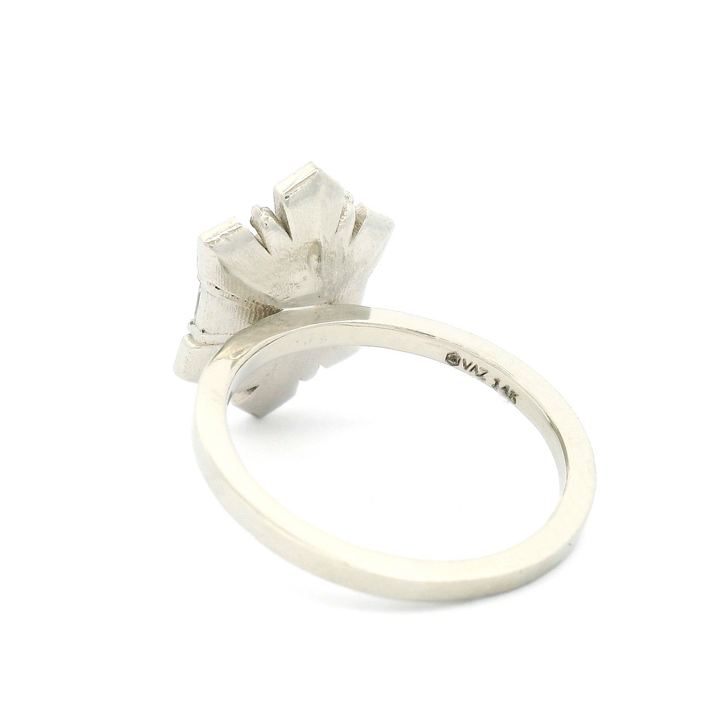 14k White Ring with 0.87ct Rose-Cut Diamond, Accent Diamond Baguettes and Citrines