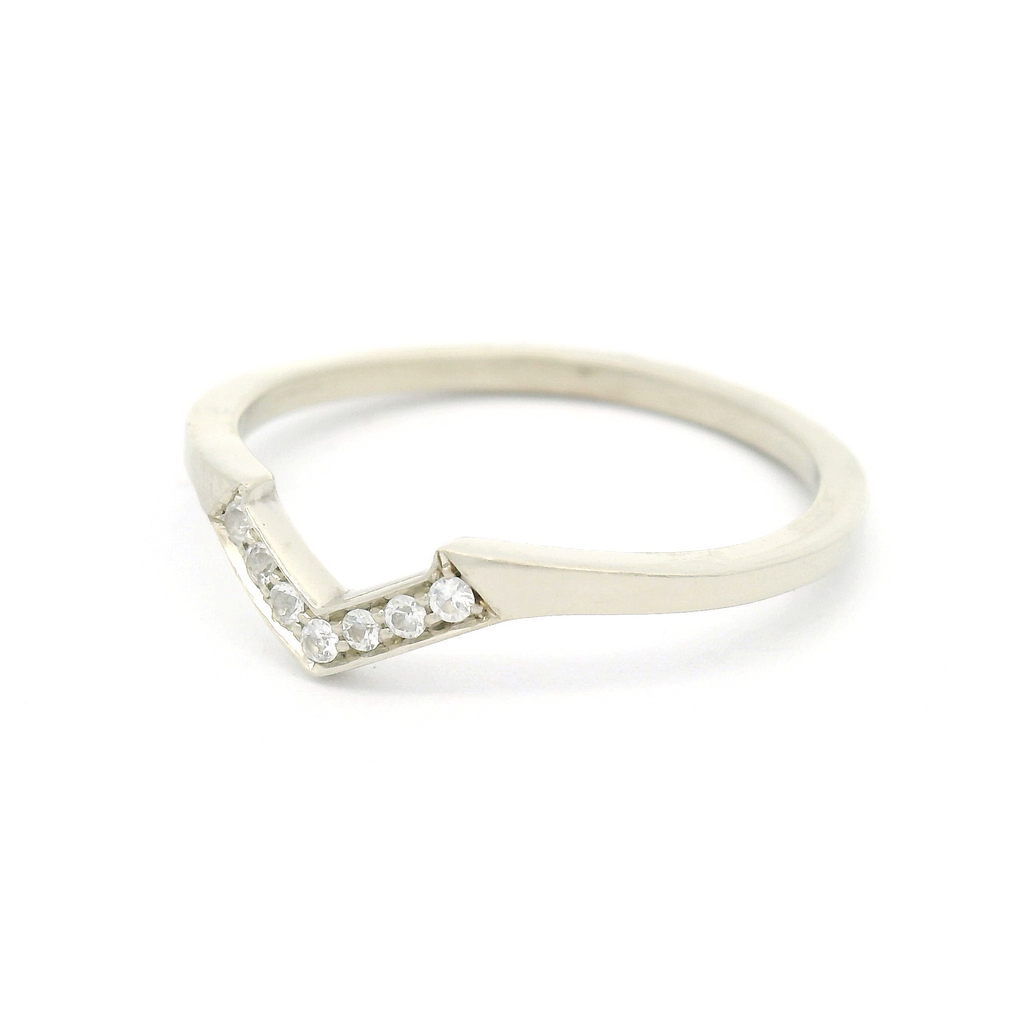 10k White Gold Contour Band with Bead-Set White Sapphires
