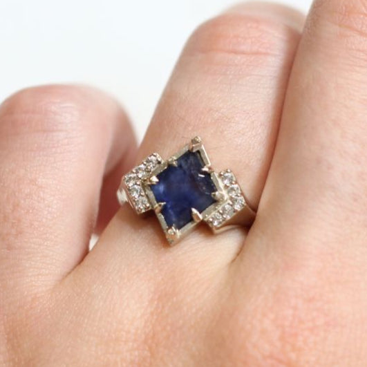 14k White Engagement Ring with 1.85ct Blue Sapphire and Accent Diamonds