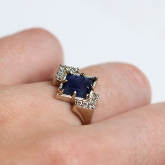 14k White Engagement Ring with 1.85ct Blue Sapphire and Accent Diamonds