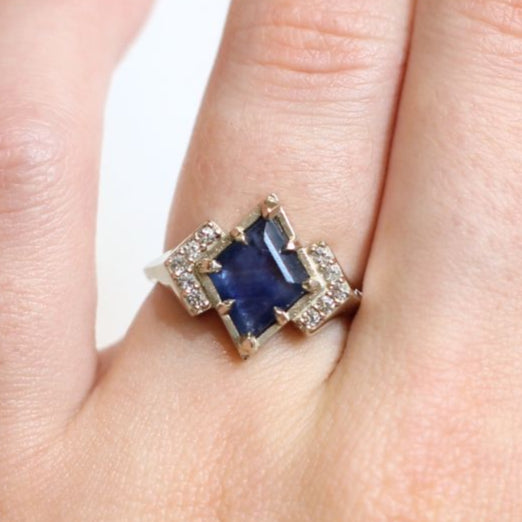 14k White Engagement Ring with 1.85ct Blue Sapphire and Accent Diamonds
