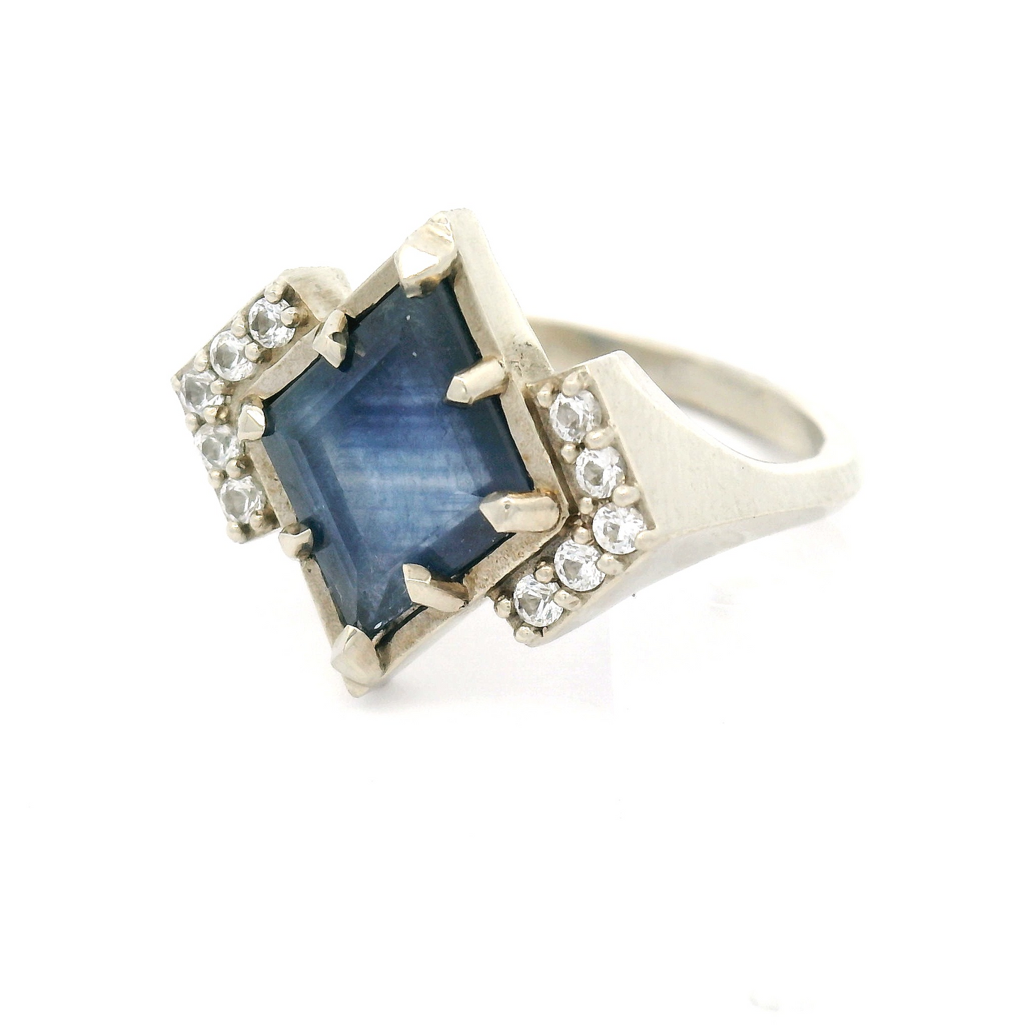 14k White Engagement Ring with 1.85ct Blue Sapphire and Accent Diamonds
